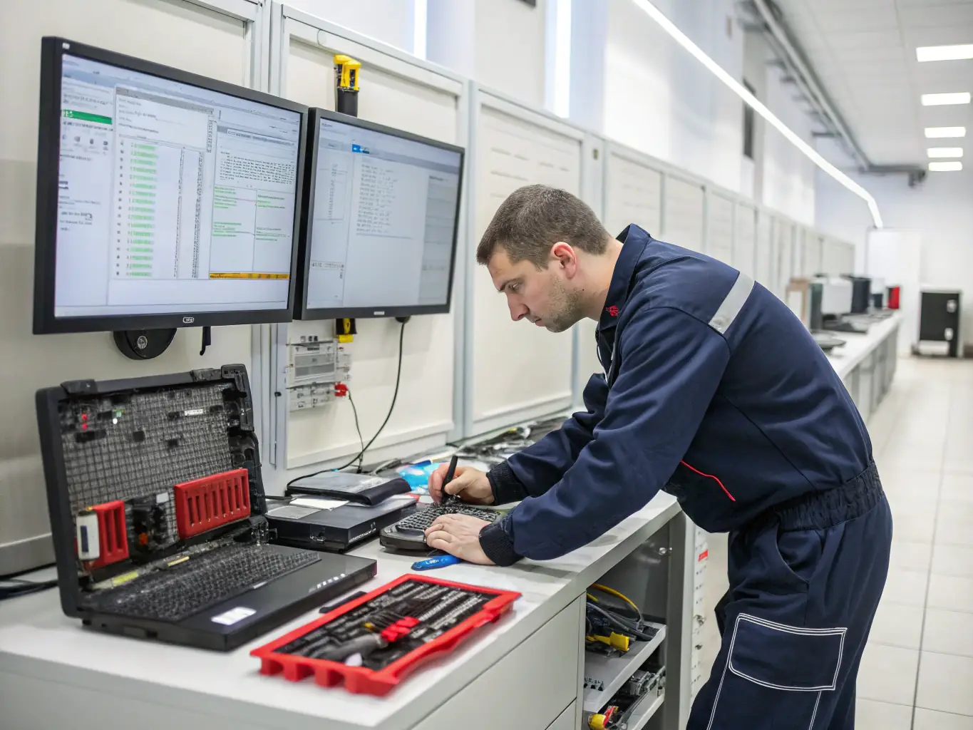 An image of a support technician working on multiple screens, symbolizing support services.