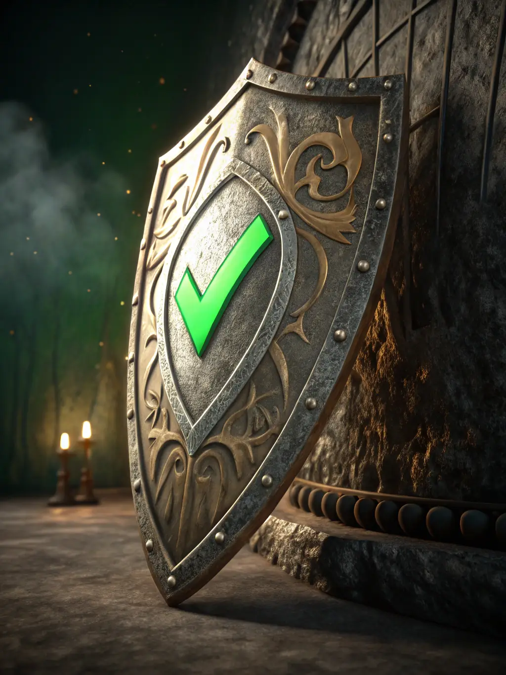 An image of a shield with digital security icons, representing cybersecurity protection.