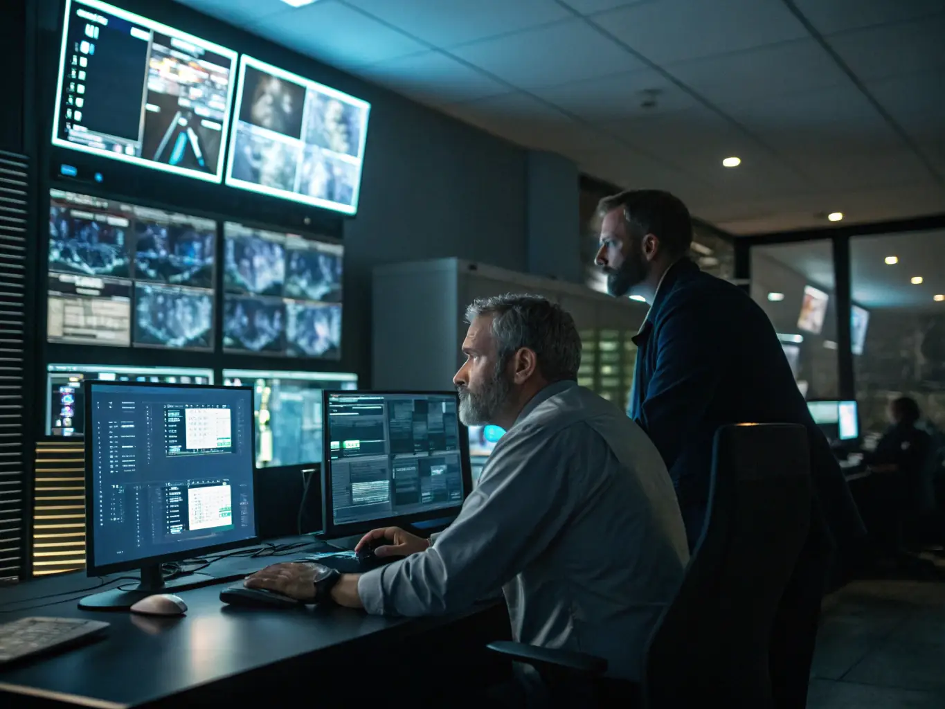 A security operations center (SOC) analyst monitoring a network security dashboard, identifying and responding to potential cyber threats in real-time.